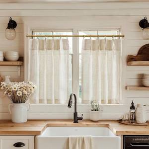 lot 26958 image: jinchan Linen Pinch Pleated Kitchen Curtains 24 Inch 2 Panels Natural Linen Tier Curtains Back Tab Beige Farmhouse Cafe Light Filtering Small Window Drapes for Bathroom Laundry Room Beige
