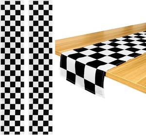 lot 26962 image: Breling 2 Pack Checkered Table Runner Black and White Tablecloths Racing  Flag Polyester Tea Party Table Cloths Car Theme Flag Party Picnic Supplies(12.6 x 72 Inch,Checkered)