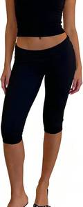 lot 26970 image: OAKFashion Womens Capri Leggings Fold Over Pants Y2k Stretch Cropped Lounge Pant Workout Bottoms Joggers Yoga Streetwear Size Small