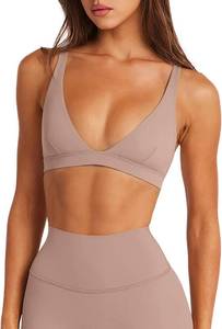 lot 26975 image: LASLULU Womens Deep V-Neck Sports Bra Padded Wireless U Back Workout Bra Low Impact Gym Workout Yoga Crop Tops SIZE Small