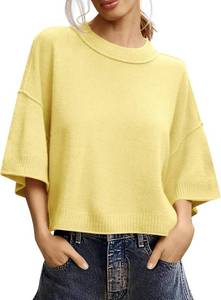 lot 26982 image: Saodimallsu Womens Short Sleeve Sweater Summer Oversized Cropped Sweaters Casual Crewneck Lightweight Knit Tops SIZE Small