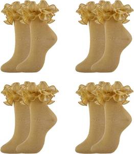 lot 26983 image: Women Ruffle Socks Silve&Gold Glittery Ankle Socks,Adult Double Lace Sparkling Dress Socks,Cute Golden Ruffled Sock