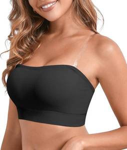lot 26984 image: DEANGELMON Strapless Bras for Women Wireless Push Up Non-Slip Bandeau Bra Seamless Clear Straps TubeTop Padded Bralette Size Medium