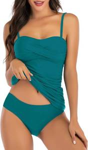 lot 26987 image: Shuangyu Two Piece Swimsuit for Women, Ruched Tummy Control Tankini Sets with Twist Front, Modest Bathing Suits for Beach Size Large