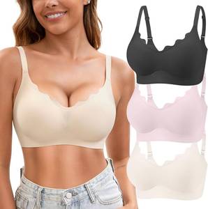 lot 26996 image: Womens Seamless T-Shirt Bras 3 Pack Wireless Comfy Jelly Bra, Full Coverage Bralette No Show Under Clothes Size Large