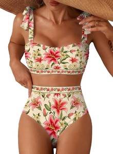 lot 26999 image: Herseas Womens Tie Shoulder Bikini Sets 2 Piece Striped Swimsuits High Waisted Bathing Suits Size 2XL