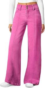 lot 27001 image: Sidefeel Womens Wide Leg Jeans High Waisted Stretchy Straight Leg Jeans Trendy Seamed Front Loose Denim Pants Size Large