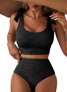 lot 27003 image: Herseas Women High Waisted Bikini Bottoms Seashell Textured Tie Strap Swimsuits Bathing Suit Beach Summer Outfits Size Medium