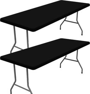lot 27004 image: Moosfor Spandex 5 Foot Rectangle Table Cloth 2 Pack, Elastic Fitted Tablecloths for Picnic, Stretch Washable Patio Table Cover for Outdoor, Camping, Banquet and Parties (Black, 36x60)