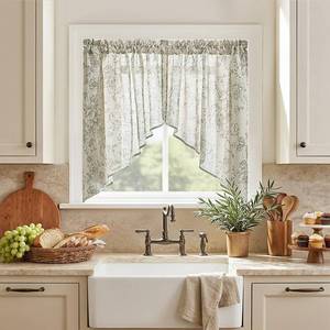 lot 27006 image: jinchan Floral Swag Valance for Windows 36 Inch Length Farmhouse Linen Kitchen Valances Country Light Filtering Small Window Treatment for Bedroom Living Room 2 Panels Green on Linen