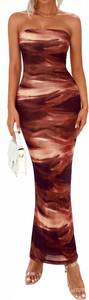 lot 27013 image: PRETTYGARDEN Women Summer Strapless Maxi Dress Bodycon Floral Sexy Long Wedding Guest Dress Formal Tube Mesh Cocktail Dresses Size XL