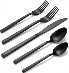 lot 27030 image: Alata Cube Black 20-Piece Forged Silverware Set Stainless Steel Flatware Set,Service for 4,Matte Satin Polished Cutlery Set,Dishwasher Safe