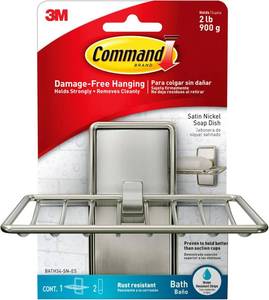 lot 27043 image: Command Soap Dish for Shower, Damage Free Hanging Bathroom Soap Dish, No Tools Bar Soap Holder, 1 Satin Nickel Soap Dish and 2 Water-Resistant Command Strips