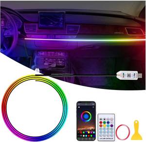 lot 27047 image: Acrylic LED Lights for Car, 43.3in RGB Strip Light Car LED Lights Interior with USB Port, App Control, Music Sync, 146 LEDs Interior Ca r Lights for Women Men Gifts