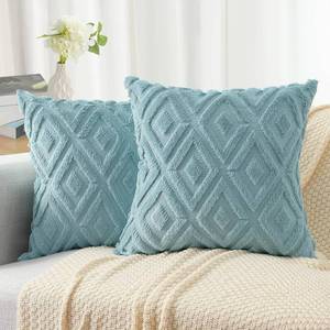 lot 27069 image: Pallene Fall Light Teal Euro Sham Throw Pillow Covers 22x22 Set of 2, Soft Plush Faux Fur Decorative Couch Pillow Covers for Sofa Bed Living Room Pillow Cases with 3D Diamond Pattern