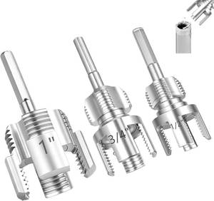 lot 27087 image: 3PCS Integrated PVC Pipe Threader Tool - 12 & 34 & 1 Dual-Function Internal External Pipe Threading Tool for Water Pipe, Electric Drill Compatible Heavy-Duty Pipe Thread Cutting Tool Set (3 Size)