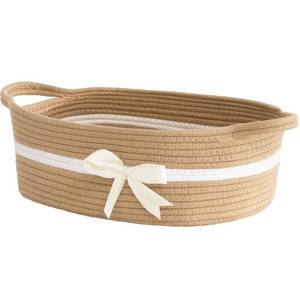 lot 27123 image: CHICVITA Small Woven Rope Gift Basket, Baby Nursery Storage Baskets for Towels, Snacks, Toys, Diapers, Rectangle Shelf Baskets for Bathroom, Cute Brown Basket, 13 x 9.8 x 5 inches