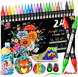 lot 27220 image: TBC The Best Crafts Acrylic Paint Markers, 24 Colors Dual Tip   Waterproof, Non-Toxic, Fast-Drying Art Pens for Rock Painting, Wood, Glass, Ceramic, Fabric   Art Supplies for Artists & Hobbyists