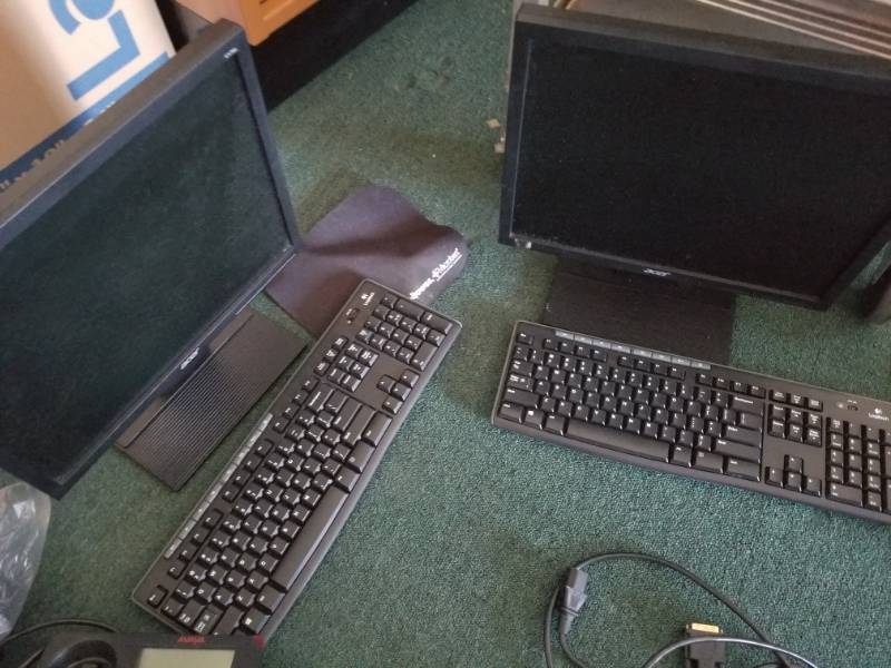 lot 7761 image: 2 Acer Monitors,Keyboards, Phone and Surge Protector