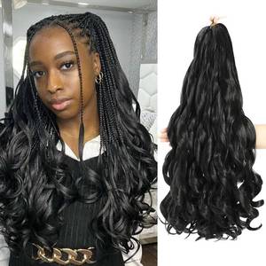 lot 27181 image: French Curly Braiding Hair 16 Inch 8 Packs - Pre Stretched Bouncy Braiding Hair- Loose Wavy Synthetic Hair Extensions For Black Women (16 inch 8 packs 1B)