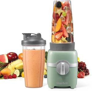 lot 27184 image: Starfrit Personal Blender - Two 828ml Cups - Two Blades - High, Low & Pulse Modes - 300W - Sage