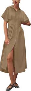 lot 27186 image: Yeokou Shirt Dress for Women Summer Casual Short Sleeve Button Down Loose Pleated Maxi Sundress with Pockets SIZE s