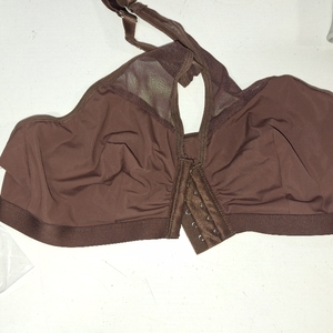 lot 27188 image: MakeMeChic Womens Halter Bra Front Closure Bralette Mesh Wireless Underwear Brown SIZE L