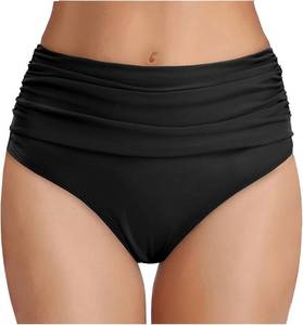lot 27190 image: Tempt Me Womens High Waisted Bikini Bottom Tummy Control Ruched Bathing Suit Swim Bottom SIZE L
