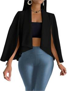 lot 27199 image: OYOANGLE Womens Cape Long Sleeve Cropped Blazer Jacket Open Front Solid Elegant Trendy Cardigan Coats SIZE S
