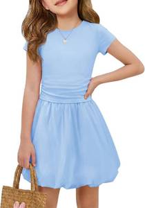 lot 27202 image: Haloumoning Girls Skirt Sets Casual Summer Outfits Kids Ruched Short Sleeve Tops Bubble Skirts Clothing Sets SIZE 11-12 Years