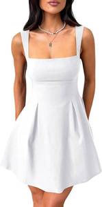 lot 27205 image: YMDUCH Womens Sexy Sleeveless Square Neck Adjustable Straps Bow Tie A-line Mini Party Club Dress SIZE S