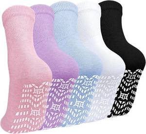 lot 27208 image: CaiDieNu Non Slip Socks for Women Non Skid Crew Grip Socks with Gripper for Elderly Pregnant Hospital House Slipper 5 Pairs