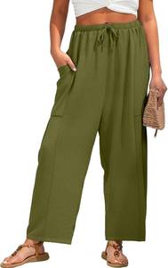 lot 27209 image: FREEOAK Womens Wide Leg Pants Casual Loose Palazzo Pants Summer Beach Travel Vacation Harem Pants with Pockets SIZE M