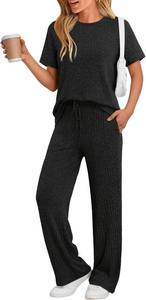 lot 27213 image: LILLUSORY Womens Lounge Sets 2 Piece Matching Travel Outfits  Lightweight Ribbed 2 Piece Set, Breathable, Stretchy, Wrinkle-Resistant, Travel Ready, Versatile SIZE XL