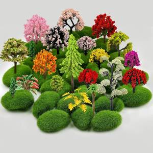 lot 17330 image: QUOZUO 42Pcs Model Miniature Trees with Moss Stones, Model Train Scenery, Mixed Model Colourful Trees for Building Model, Natural Green Landscape, Railroad Scenery