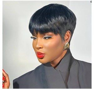 lot 17335 image: FCHW Short Black Wig For Black Women Synthetic Pixie Wig 3inch Black Pixie Cut Wig With Bangs Short Hairstyles Wigs