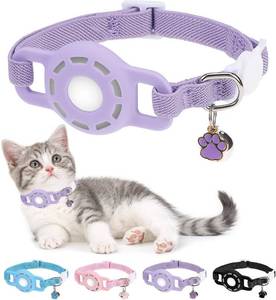 lot 17343 image: Airtag Cat Collar Breakaway, Stretchy Cat Tracker Collar with Apple Air Tag Holder for Boy Girl Cats, Elastic GPS Tracking Collars for Kittens and Puppies, Adjustable 9-12 Purple