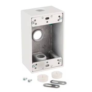lot 17348 image: 1-Gang Metallic Weatherproof Box with (3) 12 in. Holes, White