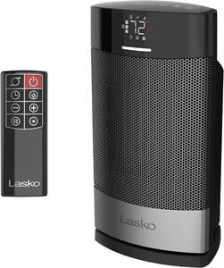 lot 17603 image: Lasko Ellipse Ceramic Tabletop Heater for Home with Tip-Over Switch, Child Lock, Digital Display, Thermostat, AutoECO Mode, Wide Oscillation, Remote, For Bedroom, Office, Den, 1500W, Black, CD12950