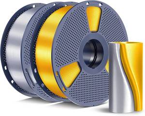 lot 17608 image: Silk PLA Filament 1.75mm, Chrome Like Gloss Finish, Smooth Silk Texture, Upgraded Formula for Stable Printing, 2kg(4.4lbs) PLA Plus 3D Printer Filament, GoldSilver