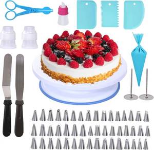 lot 17615 image: Uten 60PCs Cake Decorating Supplies Kit, Cake Decorating Stand Set with 11 Cake Turntable, 48 Numbered Icing Piping Tips, 2 Spatulas, 3 Icing Comb Scraper, 1 Scissor, 1 Piping Bags, Baking Tools