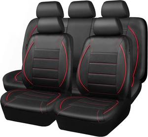 lot 17616 image: CAR PASS Universal FIT Piping Leather Car Seat Cover, for suvs,Van,Trucks,Airbag Compatible,Inside Zipper Design and Reserved Opening Holes (Full Set, Black and Red)