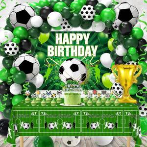 lot 17630 image: Soccer Party Decorations, 122Pcs World Soccer Birthday Party Decorations Supplies with Latex Balloons Happy Birthday Banner Tablecloth Birthday Decorations for Boys Men