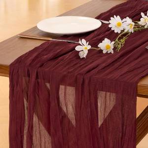 lot 17639 image: Socomi 6pcs Burgundy Red Summer Cheesecloth Table Runner Boho Rustic Gauze 120 inch 10FT Cheese Cloth Sheer Runner for Wedding Party Baby Shower Birthday Home Decor Holiday Decorations