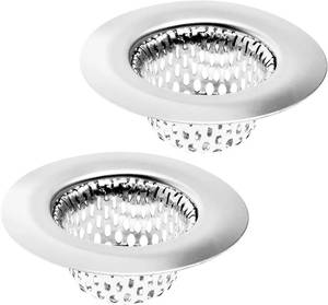 lot 17641 image: 2 Pack - 2.25 Top  1 Basket- Sink Strainer Bathroom, Utility, Slop, Laundry, RV and Lavatory Sink Drain Strainer Hair Catcher. Stainless Steel - Hilltop Products