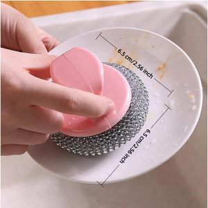 lot 17656 image: 2 PcsStainless Steel Wool Scrubber with Handle Removable Cleaning Brush Heavy Duty Dish Scrubber for Cleaning Cast Iron, Dishes, Kitchen Pots, Pans, Grills, Stoves, Sink Random Color