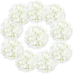 lot 17658 image: Auihiay 10PCS Hydrangea Artificial Flowers, Faux White Flowers for Wedding Centerpieces, DIY Bouquets, Bridal Shower, Floral Decor Home Decoration with Stems (VASE NOT Included)