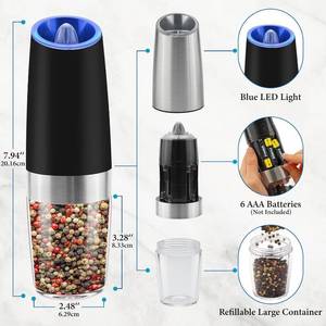lot 17662 image: Gravity Electric Salt and Pepper Grinder Single, Battery Powered LED Light One Hand Automatic Operation, Adjustable Coarseness Mill Grinders Shakers Black (A.Black Single)