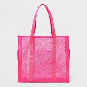 lot 17663 image: Mesh Tote Handbag - Shade & Shore Pink Polyester Unstructured Beach Bag