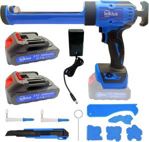 lot 18912 image: Electric Caulk Gun with LED Light, 6 Speed Adjustment for Kitchen Bathroom Filling, Sealing,Cordless Caulking Gun with 2x 2000mAh Batteries,Charger, Caulk Finish Tools,Nozzle and Knife